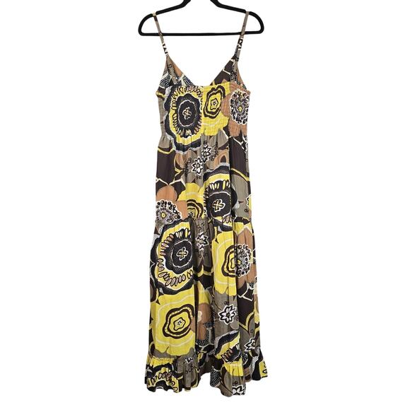 Speed Control New York Dress Womens Large Yellow Brown Floral Maxi Sundress Boho - Picture 2 of 8
